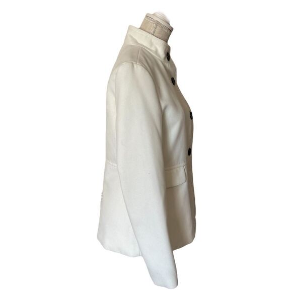 Old Navy White Cropped Pea-Coat Button Down Flap Pockets High Mandarin Collar - Picture 6 of 13